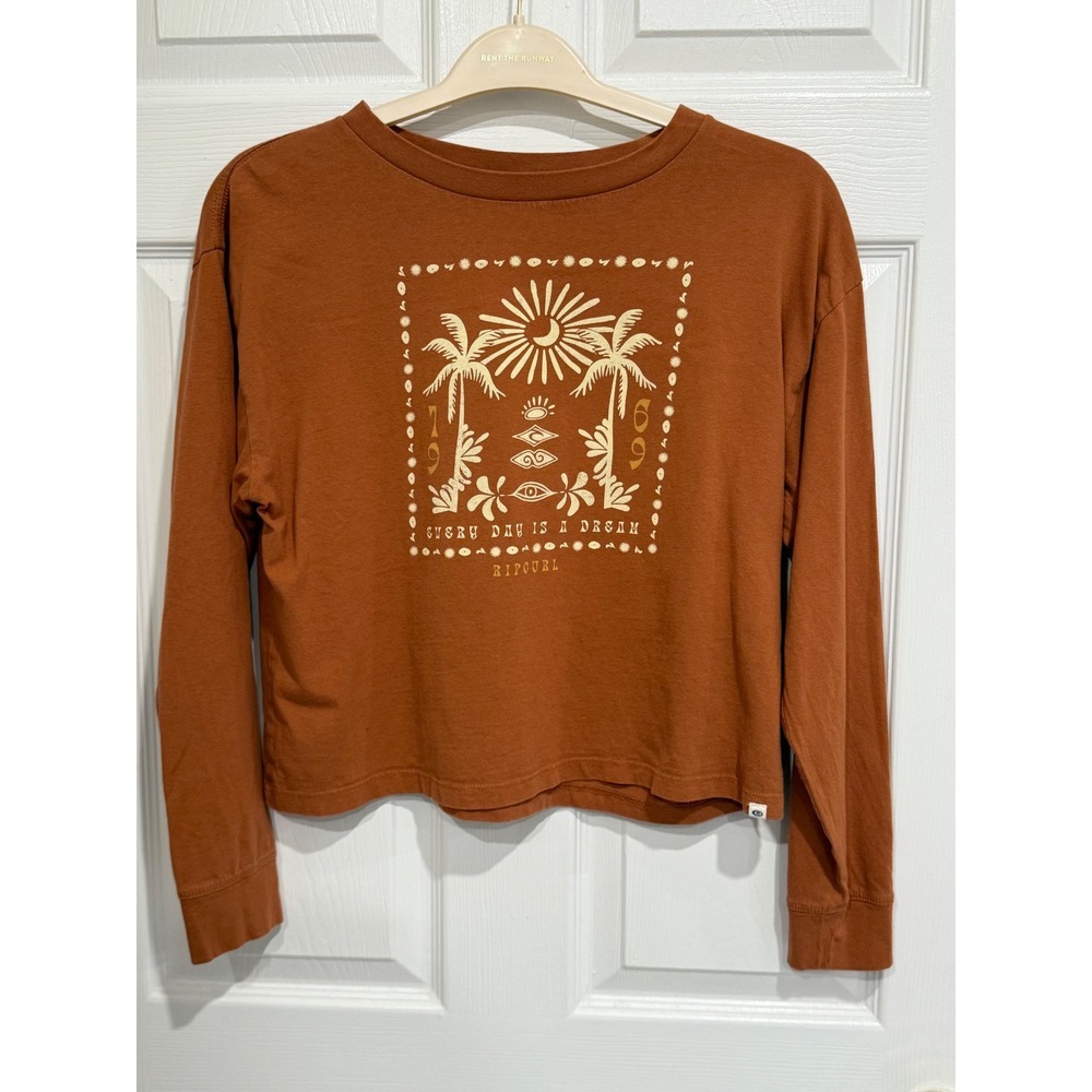 Rip Curl Womens Long Sleeve Graphic Tee Rust Orange Every Day Is A Dream Small - Picture 1 of 6
